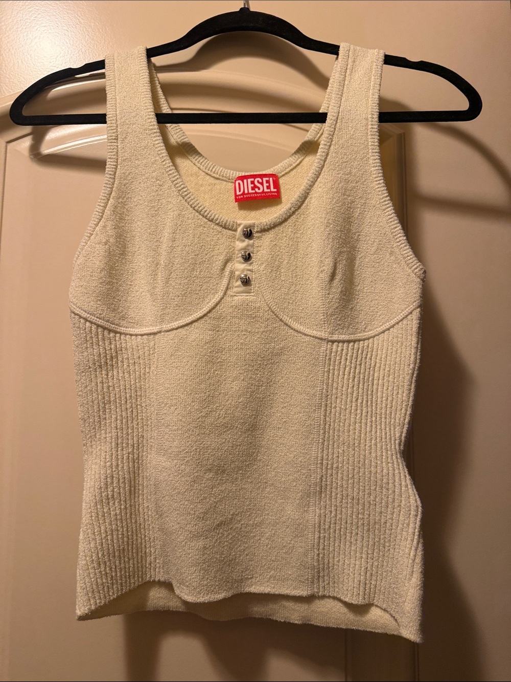NEW authentic Diesel Cream Knit Button-Front Tank
